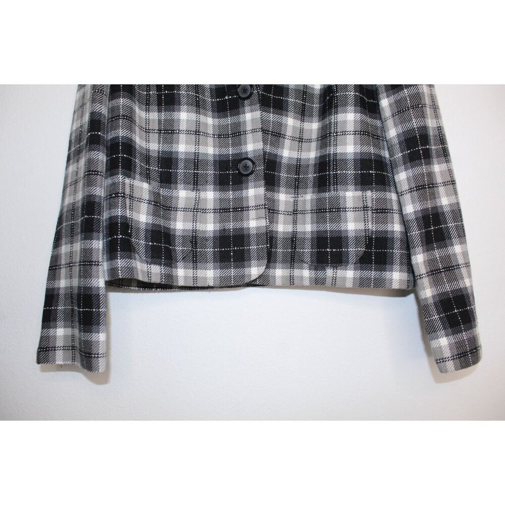 Briggs New York Plaid Blazer Women's 14 Black White Grey Lined Tailored Pockets‎ - Picture 3 of 14